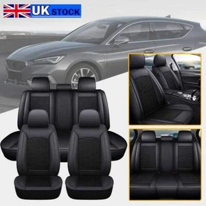 Dark Black 5-Seat PU Leather Full Set Deluxe Seat Covers For SEAT LEON UK Ship - Picture 1 of 11