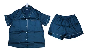 Swomog Womens Silk Satin Pajama Sleep Set 2 Piece Short & Short Sleeve Green 2XL - Picture 1 of 11