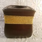 Brown Mosaic Tissue Box Cover Gold Morillo Ceramic Hand Painted Tuscan Gold