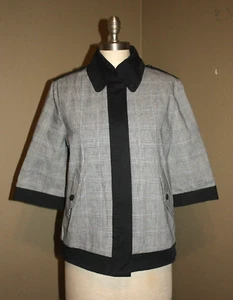 RAG & BONE CROPPED WHITE BLACK PLAID CHECK JACKET WITH BLACK TRIM - 6 MEDIUM - Bild 1 von 8