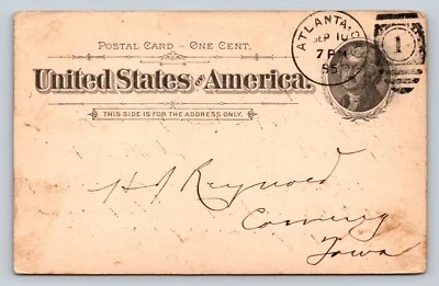 1894 UX12 Postal Card GB Everett & Co Flour Grain & Hay ATLANTA GA To CORNING IA - Image 1 of 3