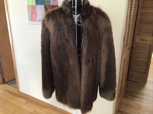 Biber Pelzjacke braun Damen Medium 28"" lang Größe 8 - Bild 1 von 7