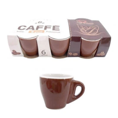 SET SERVIZIO 6 TAZZINE TAZZE DA CAFFÈ BAR COLAZIONE MARRONE CERAMICA 6X7CM - Immagine 1 di 2