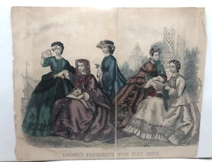 Antique Vintage Godeys Fashions For May 1863 Fashion Print, Victorian - Picture 1 of 2