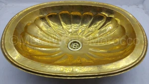 Shell Unlacquered Brass Bathroom Sink - 18.5 X 13.5 Handmade Brass Vanity Basin - Picture 1 of 9