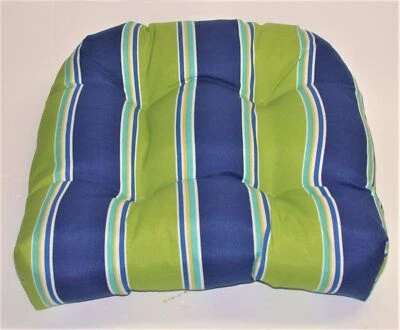 Resort Spa Outdoor Wicker Seat Pad ~ Lime & Navy Stripe ~ 17" x 18" x 4.5" NEW - Image 1 of 4