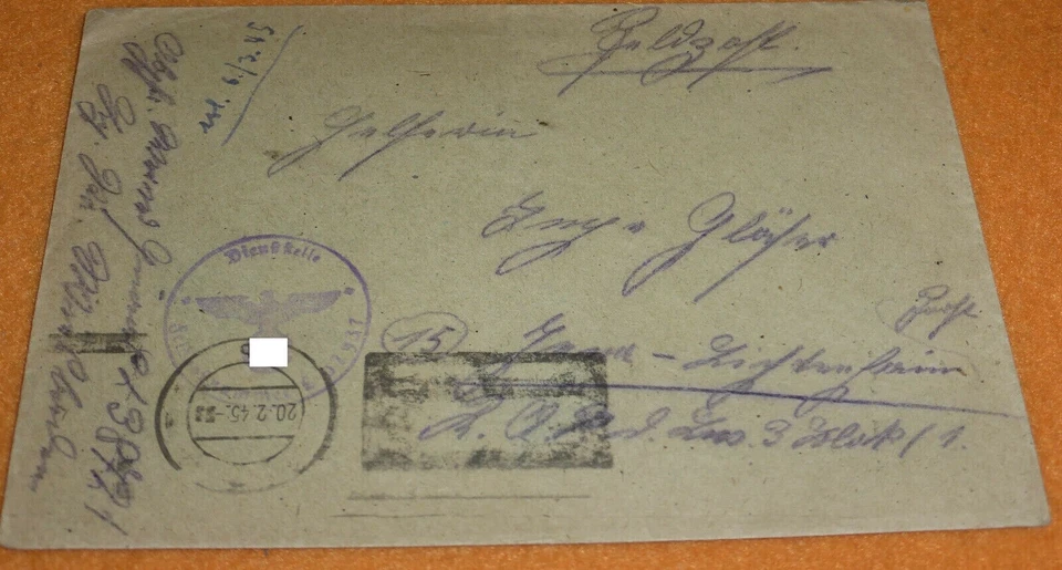 Ruhrkessel Feldpost 1945 aptierter Tarnstempel Flak-Regiment 64 Brief mit Inhalt - Bild 1 von 1