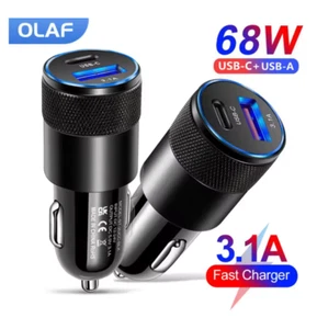 12V Car Phone PD Charger Fast 68W Dual USB A/C Adapter Cigarette IPhone Charging - Picture 1 of 11