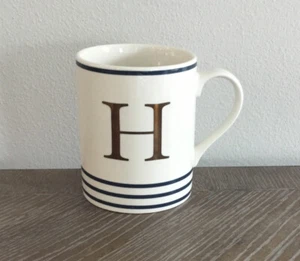 Ceramic Mug Cup Blue and White and Gold “H” Monogram Letter 16oz New - Picture 1 of 6