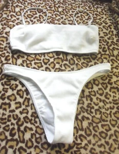 Hollister Swim White Ribbed Bandeau Bikini Swimsuit Size Medium NWOT - Afbeelding 1 van 5
