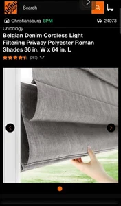 Galen Cordless Roman Shades - Fabric Privacy Single Panel Darkening - 31” X 64” - Picture 1 of 6