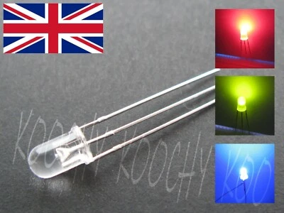 5mm BI COLOUR LED - DIFFUSED or CLEAR - R/G R/B 3 pin Common CATHODE or ANODE UK