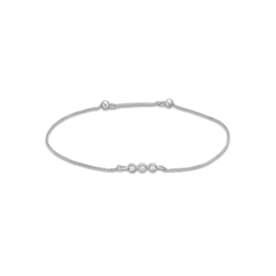 PULSEIRA DE PRATA ESTERLINA COM DIAMANTE. Bolo estilo três pedras 9,5" 1/10 quilates tw - Imagem 1 de 3