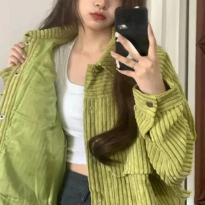 Lady Corduroy Jacket Coat Outerwear Outdoor Pocket Loose Preppy Casual Coat Warm - Picture 1 of 5
