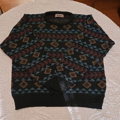 Vintage JANTZEN Classics Men Sweater Sz L Black Multicolor Grandpa style - Image 1 of 4