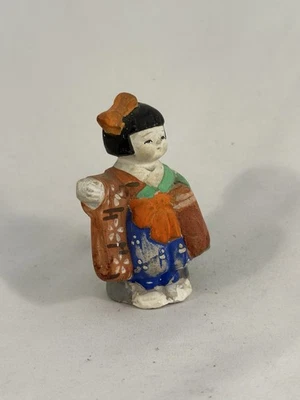 Antique Japanese do ningyo Clay Doll Post-war c 1950 Young Girl In Kimono - Image 1 of 4