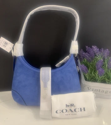 COACH Hamptons Hobo Suede Bag Silver Mist Blue - Image 1 of 4