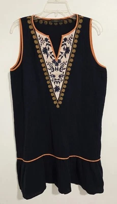 Vestido THML Anthropologie Bordado Crochet Azul Naranja Boho Talla Grande Foto 1 de 4