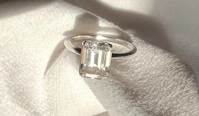 Anillo de compromiso solitario de plata corte esmeralda cuarzo transparente cristal piedra! Foto 1 de 4