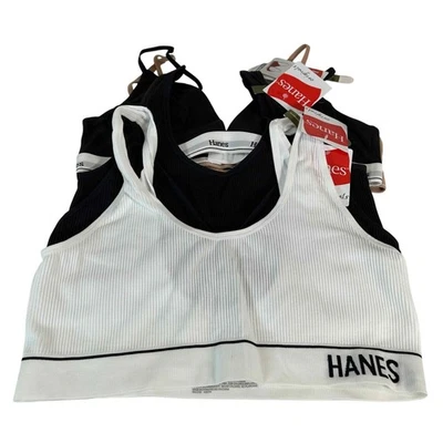 4 Pack Hanes Bras Tank Top Bralette Cotton Stretch Black Beige White XL - Image 1 of 4
