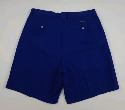 Pantalones Cortos Chinos Plisados De Colección Años 90 Nautica Azul Real Algodón De Colección EE. UU. Vela Deporte 35 Foto 1 de 4