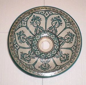 HANDBEMALTES KERAMIK HANDWASCHBECKEN * FES KERAMIK * grün weiß * 35 cm - Bild 1 von 4