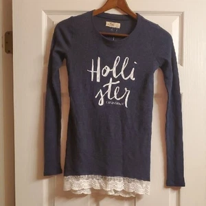 Top Hollister para mujer talla Xs X-pequeño azul marino manga larga ribete de encaje aspecto térmico - Imagen 1 de 11