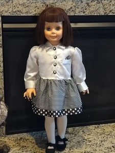 Vintage Patti Playpal Typ Puppe Roll Back blaue Augen verwurzelte braune Haare 1960er 35 Zoll  - Bild 1 von 24