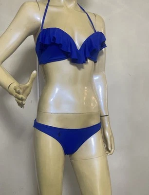 Ralph Lauren Conjunto de Volantes Azul Halter/Bandeau Talla Mediana Foto 1 de 4