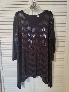 Orecchini blusa tunica geometrica cato top donna 22W 24W nero chevron - Foto 1 di 3