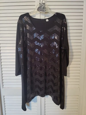 Cato Топ женщин 22W 24W черный шеврон геометрический туника блузка серьги - Изображение 1 из 3