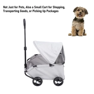 Gray Foldable Pet Stroller With Canopy 4 Wheels Pet Strolling Cart For BS - Picture 1 of 22
