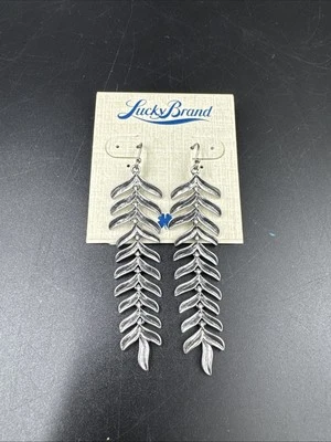 Novo! Lucky Brand! Brincos de gota de folha de árvore tom prata festa mãe presente exclusivo - Imagem 1 de 3