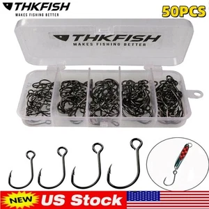 THKFISH 50PCS Box Inline Single Hooks Replacement Fishing Hooks for Lures Baits  - Picture 1 of 12