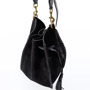 Isabel Marant Shoulder Black Calf Suede Gold Studs Braided Leather Trim Women - Picture 1 of 24