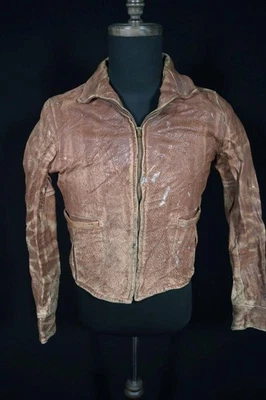 Chaqueta de cuero marrón vintage de los años 20 muy rara para hombre talla extra pequeña Foto 1 de 4