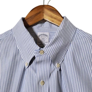 Camisa de vestir Brooks Brothers para hombre 18 6-7 azul blanco a rayas ajuste regente sin planchar - Imagen 1 de 6