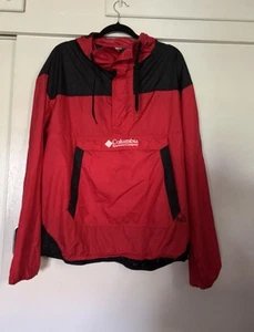 Men's Red and Black Columbia long sleeved hooded wind breaker Pull over XL - Picture 1 of 4