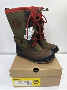 Timberland Thermolite Waterproof Boys Kids Boots Size 4 Army Green Brown - Picture 1 of 7