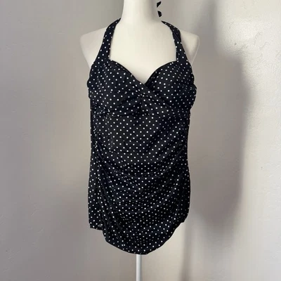 Black Polka Dot Halter Swimsuit Dress Women’s Size Large - Image 1 of 4