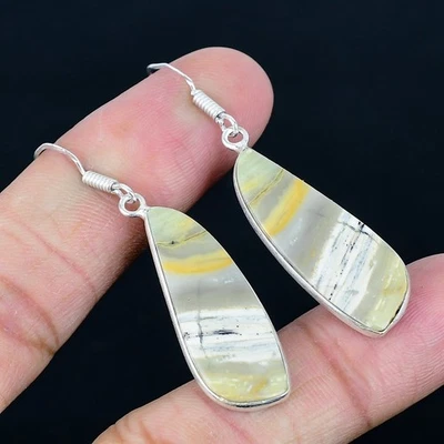 Swiss Green Opal 925 Silver Plated Handmade Earrings of 2.05" - Image 1 of 3