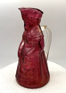 Vintage Kanawha Art Glass Syrup Pitcher Bottle - Colonial Cranberry Woman Lady - Picture 1 of 11