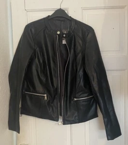 Ladies Black Jacket Size S Women Coat Leather Look Lined Zipped Pockets BNWT - Picture 1 of 5