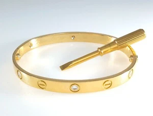CARTIER LOVE 18K YELLOW 6 DIAMOND BRACELET Size 17 - B3763 - Picture 1 of 6