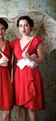 NUEVO Vestido envolvente manga gorra talla 0 $220 BHLDN hasta ahora Anthropologie rojo Sydney Foto 1 de 4