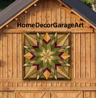 AMISH BARN QUILT DESIGNS Barn Quilt Art Sign, Sixteen Point Star Earth Tones 2, Pennsylvania Dutch Amish