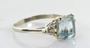 Vintage Aquamarine Ring in 14k White Gold 1.87 Carats Size 7