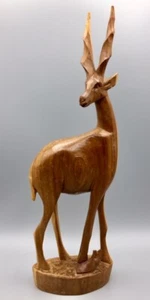 Antelope Gazelle Mother & Baby Wood Carved Figurine 13.75" tall KENYA Nice - Picture 1 of 12