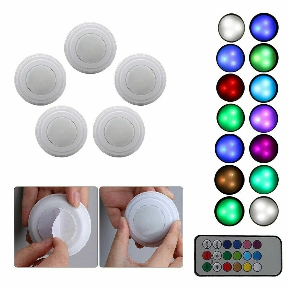 Set 5 faretti LED RGB adesivi faretto decorativo multicolore telecomando TEB0314