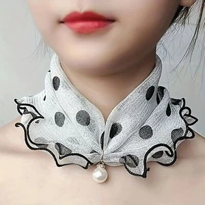 Cuello Bufanda Imitación Perla Colgante Fino Transpirable Volantes Borde Protección Cuello - Imagen 1 de 2